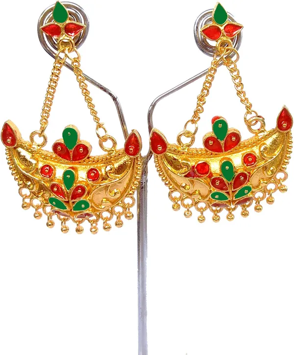 Assamese_Traditional_Copper_Gold_Plated_Red_Green_Jhumki_Earring_For_Girls_&_Women